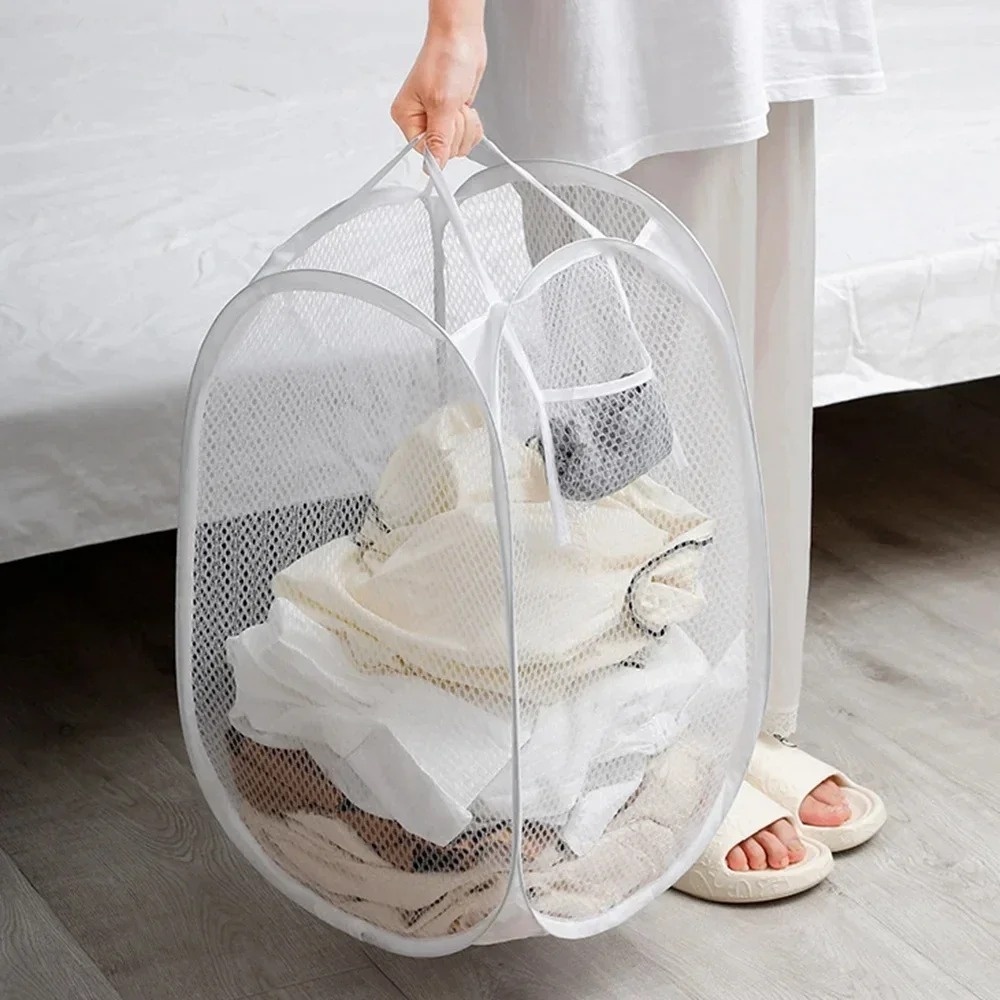 Bathroom Home Improvement - Foldable Pop-up Mesh Laundry Basket Large