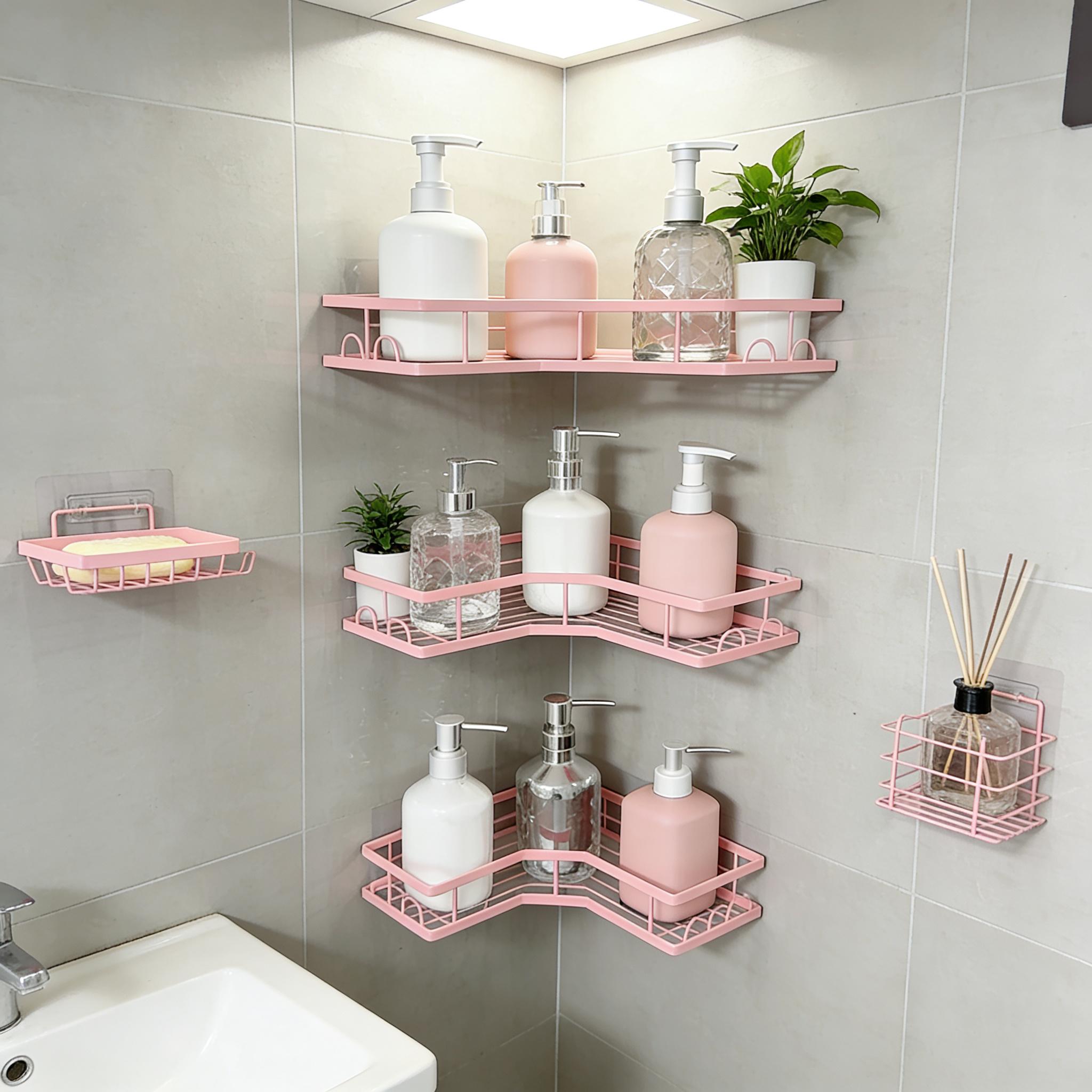 5Pcs Minimalist Pink Shower Or - Home Essentials Bathroom Rack 评论和价格